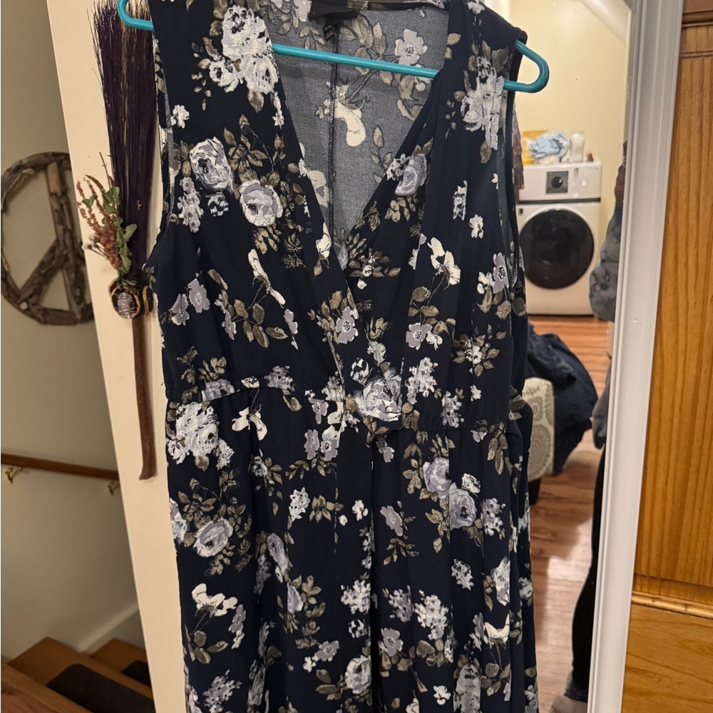 Lane Bryant Blue and Gray Floral Top